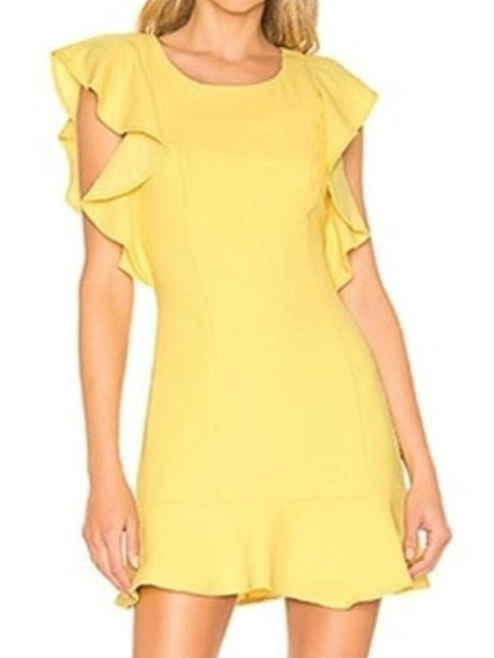 BCBGeneration NWOT $118 Size 2 Butter Yellow Ruffle Sleeve & Hem Mini Dress
